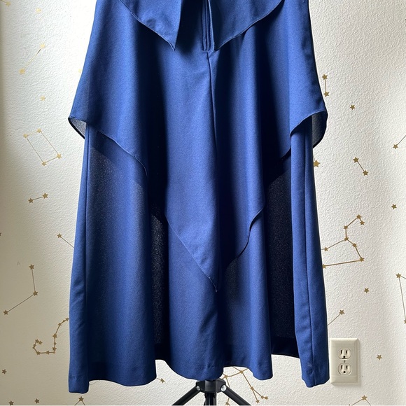 Vintage Gilberti Blue Capelet Midi Dress with Purple/Blue Floral Graphic 70s - Picture 6 of 6